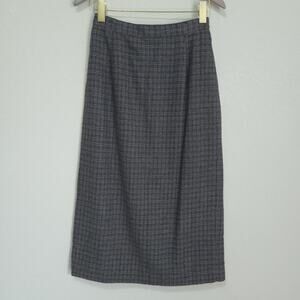Vintage Pencil Skirt Italics Womens Small Gray Plaid Straight Midi Academia